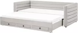 Beliani Viengulė lova su stalčiais veliurinė MEUDON 90 x 200 cm pilka