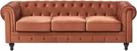Beliani Trivietė sofa CHESTERFIELD veliūrinė, auksinės rudos spalvos