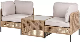 Lauko baldų komplektas Beliani Sodo sofa su staliuku 2 asmenims OMEGANA šviesiai smėlio spalvos technoratanas