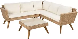Lauko baldų komplektas Beliani Sodo kampinė sofa su staliuku 6 asmenims VITTORIA technoratanas, kreminė balta