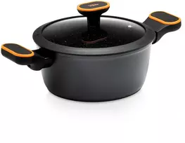 Puodas su granitine danga ir stikliniu dangčiu, juodas, Ø 20 cm, 2,5 l