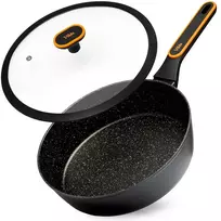 Keptuvė su nepridegančia granitine danga ir stikliniu dangčiu, juoda, Ø 28 cm
