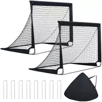 Sulankstomi futbolo vartai su nešiojimo krepšiu, juodi, 120 × 90 × 92 cm, 2 vnt.