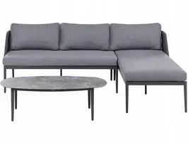 Lauko baldų komplektas Beliani L formos sodo kampinė sofa su staliuku LEFFE kairinis pilkas metalinis