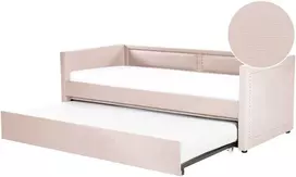Beliani Ištraukiama lova iš velveto MIMIZAN 90 x 200 cm pastelinė rožinė