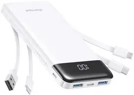 Powerbank Charmast W1148 5V 3A 10000 mAh with built-in cables USB A / USB C / Lightning / Micro USB Baltas