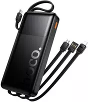 Powerbank 10000 mAh QC PD 2A 22,5W with built-in cables USB A + USB C + Lightning + Micro USB Hoco J156 juodas