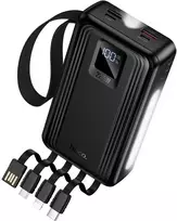 Powerbank 20000 mAh QC PD 22,5W with built-in cables USB A + USB C+ Lightning + Micro USB and two lights Hoco J173 juodas
