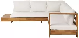 Lauko baldų komplektas Beliani Sodo kampinė sofa 5 asmenims MARETTIMO kairinė, kreminė balta, sertifikuota akacijos mediena