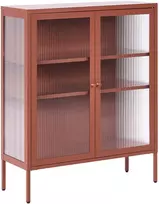 Beliani Spintelė su stiklinėmis durelėmis LERRYN metalinė 90 cm auksinės rudos spalvos