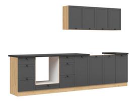 9-ių dalių virtuvės baldų komplektas Junona Line 300, pilkas/rudas