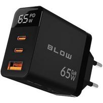 Blow LCD wall charger USB socket + USB-Cx2 PD 65W GAN black wattmeter 76-030#