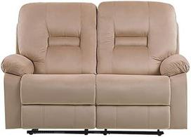 Beliani Dvivietė sofa su elektrine relaksacijos funkcija BERGEN veliūrinė šviesiai smėlio spalvos su USB prievadu