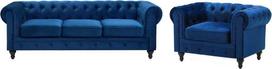 Sofa Beliani Poilsio baldų komplektas 4 asmenims CHESTERFIELD, veliūras, tamsiai mėlynas