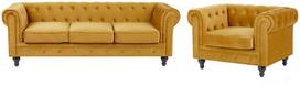 Sofa Beliani 4 vietų poilsio komplektas CHESTERFIELD, veliūras, auksinis