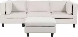 Beliani Trijų vietų modulinė sofa UNSTAD, šviesiai smėlio spalvos su otomane