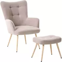 Beliani VEJLE fotelis su taburete, smėlio spalvos
