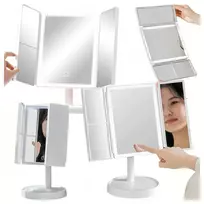 Kosmetinis veidrodis su LED apšvietimu, sensoriniu jutikliu ir šoniniais didinančiais veidrodėliais