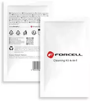 LCD ekranų valymo rinkinys „Forcell 4in1“ (drėgna ir sausa šluostė, nutrinimo kortelė, dulkių lipdukai)