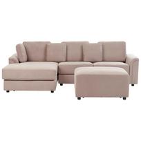Beliani 4 vietų kampinė sofa KOHLO smėlio ir pilkos spalvos su pufas dešininė