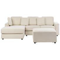 Beliani 4 vietų kampinė sofa KOHLO šviesiai smėlio spalvos su pufu dešininė