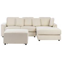 Beliani Kampinė sofa KOHLO 4 asmenims, šviesiai smėlio spalvos, su otomana, kairinė