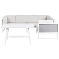 Lauko baldų komplektas Beliani Sodo kampinė sofa su stalu 6 asmenims CASTELLA/FRATTE kairinė, kreminė balta, metalinė