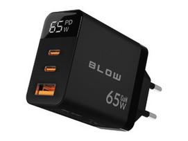 LCD sieninis įkroviklis, USB lizdas + USB-Cx2 PD 65W GAN juodas vatmetras
