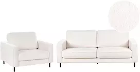 Sofa Beliani SAVALEN 4 vietų svetainės baldų komplektas, boucle audinys, balta spalva