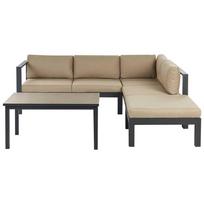 Lauko baldų komplektas Beliani Lauko kampinė sofa su stalu 5 asmenims MESSINA kairinis smėlio spalvos metalinis