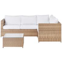 Lauko baldų komplektas Beliani Sodo kampinė sofa su stalu AVOLA, kairinė, kreminė balta, technorotangas