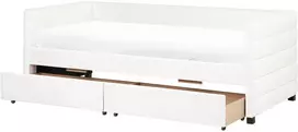 Beliani Dieninė lova su stalčiais MARRAY veliūrinė, kreminė balta, 90 x 200 cm