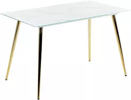 Beliani Valgomojo stalas MULGA marmuro imitacija/auksinis 120 cm 70 cm grūdintas stiklas