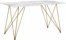 Beliani Valgomojo stalas KENTON baltas marmuras 140 cm 80 cm grūdintas stiklas