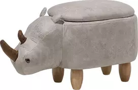 Beliani Gyvūno formos pufas su daiktadėže RHINO, eko oda, šviesiai pilkas raganosis