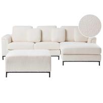 Beliani 5 vietų kampinė sofa OSLO Boucle balta su pufu, kairinė