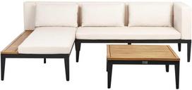 Lauko baldų komplektas Beliani Sodo kampinė sofa su staliuku 3 asmenims BRACCIANO dešininė smėlio spalvos Sertifikuota akacijos mediena