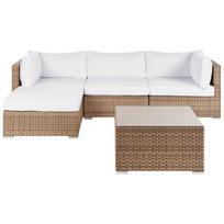 Lauko baldų komplektas Beliani Sodo kampinė sofa su staliuku 4 asmenims SANO dešininė natūralus technratanas modulinė
