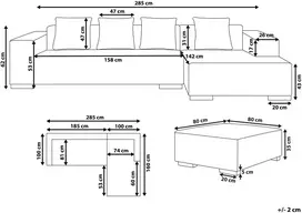 Beliani 4 vietų kampinė sofa LUNGO, „Boucle“ audinys, balta, su otomanu, kairinė