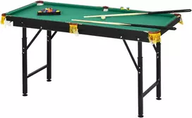 Aosom Sulankstomas biliardo stalas, reguliuojamas aukštis, žalias, 140 x 63 x 55-75 cm, su 2 lazdomis ir 16 kamuoliukų