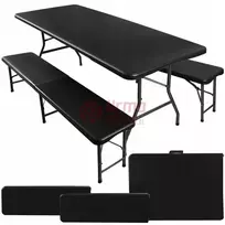 Sulankstomas sodo stalas 180 cm + 2 suolai juodas GA01