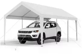 VEVOR Automobilio stoginė, balta, cinkuoto plieno vamzdžiai ir PE audinys, 609 x 305 x 287 cm