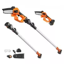 VEVOR Akumuliatorinis teleskopinis genėtuvas ir mini grandininis pjūklas ET2008, 20V 2Ah, 108-243 cm, 12,7 cm pjovimo storis