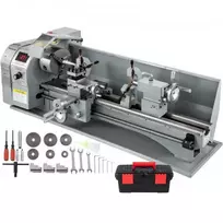 VEVOR 1100 W mini metalo tekinimo staklės 220 x 750 mm, kintamo greičio, su 3 žandikaulių griebtuvu