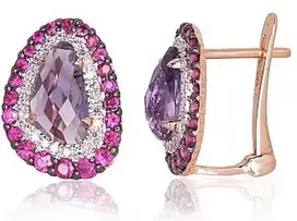 Diamond Sky Jewelry Auksiniai auskarai su deimantais, rubinais ir ametistais „Charlotte III“