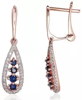 Diamond Sky Jewelry Auksiniai auskarai su deimantais ir safyrais „Kamelija IV“