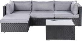 Lauko baldų komplektas Beliani Sodo kampinė sofa su staliuku 4 asmenims SANO dešininė, juoda, technoratanas