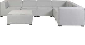Lauko baldų komplektas Beliani Sodo kampinė sofa su pufu 7 asmenims AREZZO kairinė šviesiai pilka modulinė