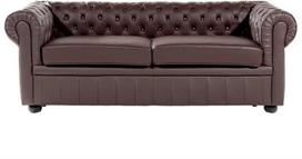 Beliani Trijų vietų sofa CHESTERFIELD Natūrali oda Ruda