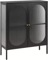 Beliani Spintelė su stiklinėmis durelėmis SARRE metalinė 90 cm juoda